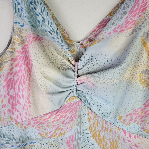Vintage Sleeveless Maxi Pastel Floral Peacock Abstract Style Dress, Sz Large - Picture 5 of 9